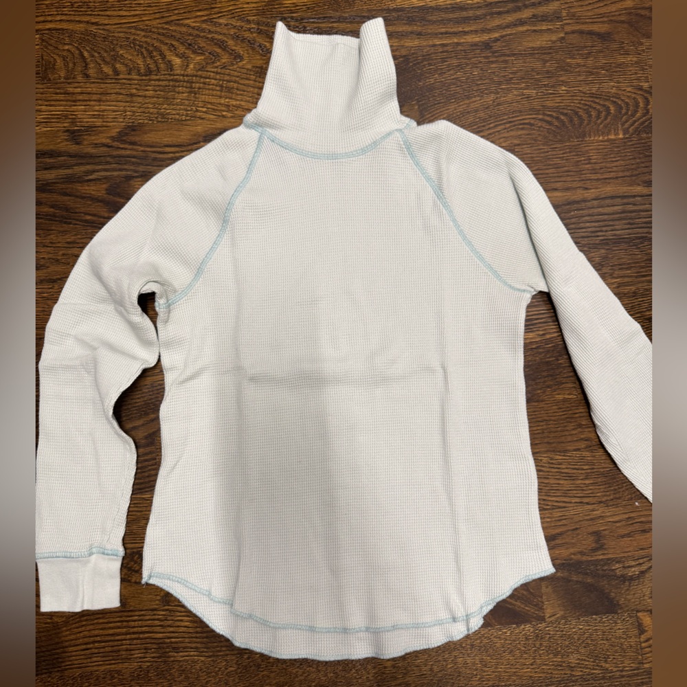 Everlane 100% Organic Cotton Waffle Knit Thermal Turtleneck in Sea Green